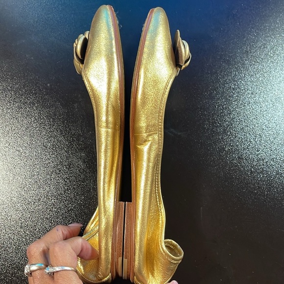 Via Spiga Leather Flats with Flower Detailing Bright Gold OR Sparkling Silver - Picture 8 of 16